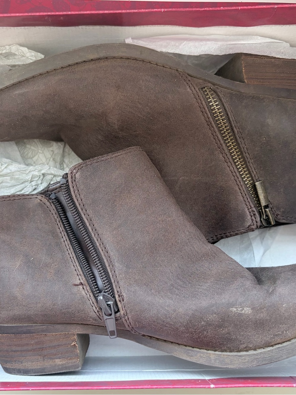 Brown Suede Ankle Boots with Side Zippers